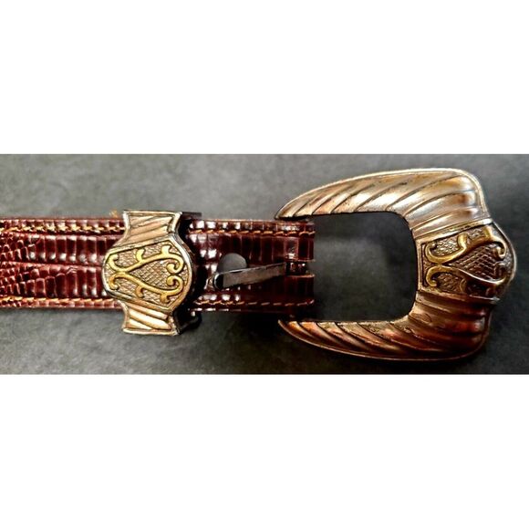 Vintage '98 PGA Tour Belt 538471 Brown Lizard Print Silver Concho MED 28/30 USA - Picture 8 of 16